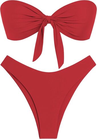 ZAFUL Knotted Bandeau Bikini for Women Strapless Swimsuits High Cut Bathing Suit Sexy Cheeky Tie Side Swimwears in Saudi Arabia