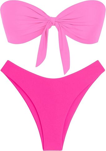ZAFUL Knotted Bandeau Bikini for Women Strapless Swimsuits High Cut Bathing Suit Sexy Cheeky Tie Side Swimwears in Kuwait