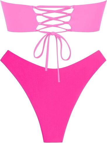ZAFUL Knotted Bandeau Bikini for Women Strapless Swimsuits High Cut Bathing Suit Sexy Cheeky Tie Side Swimwears in Kuwait