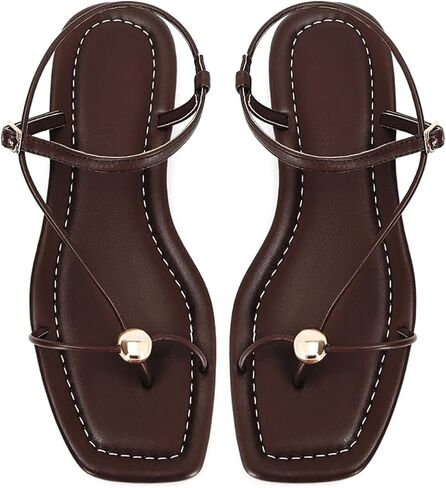 Strappy Flat Sandals for Women Comfortable Open Square Toe Sandals Dressy Beach Thong Flip Flop Slides Sandals in Saudi Arabia