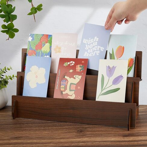 عرض بطاقة تحية مزدوجة 4 مستويات معروضة شاشة عرض ملصق خشبي معرض بطاقة حامل 35x23.6x35cm منظم المجوهر in Saudi Arabia