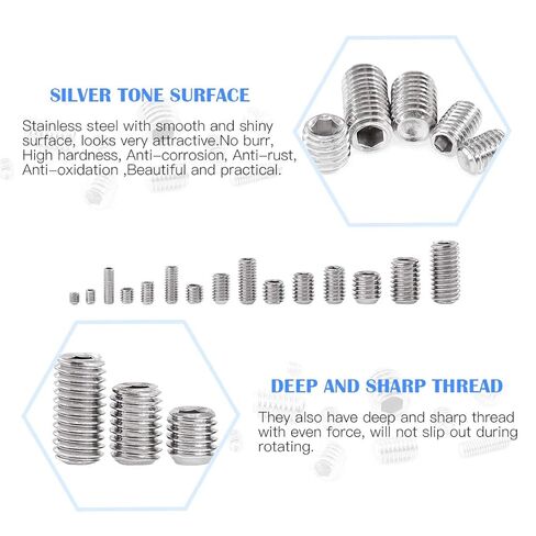 Glarks 420Pcs M3/M4/M5/M6/M8 Allen Head Socket Set Screw, 304 Stainless Steel Internal Hex Drive Grub Screw Assortment Kit in Saudi Arabia