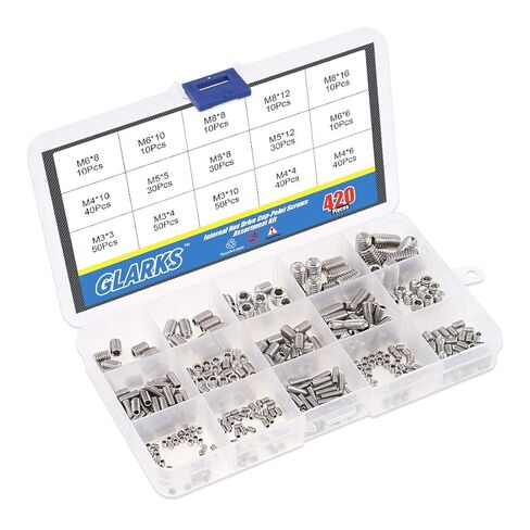 Glarks 420Pcs M3/M4/M5/M6/M8 Allen Head Socket Set Screw, 304 Stainless Steel Internal Hex Drive Grub Screw Assortment Kit in Saudi Arabia