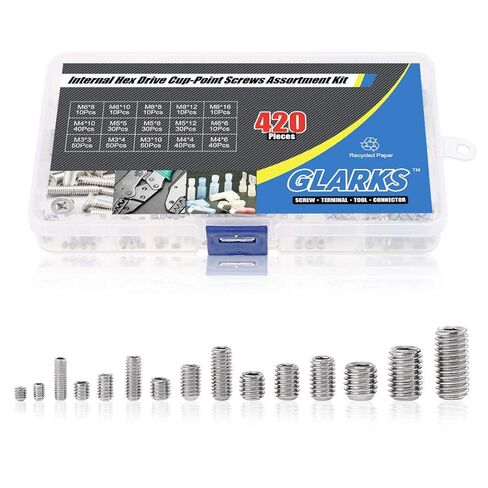 Glarks 420Pcs M3/M4/M5/M6/M8 Allen Head Socket Set Screw, 304 Stainless Steel Internal Hex Drive Grub Screw Assortment Kit in Saudi Arabia