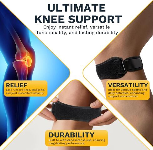 Patellar Tendon Support Strap, Adjustable Knee Support Strap Patella Band for Tendonitis, Sports, Workouts & Daily Knee Pain Relief for Men Women, Standard Fit (Fits Most) M/L, 2 Pack in Saudi Arabia