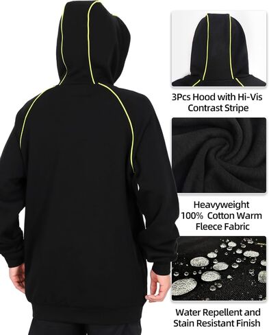 BOCOMAL FR Hoodies Pullover 12oz Heavyweight Cotton Fleece Flame Resistant Contrast Stripe Long Sleeve Hooded Sweatshirts in Saudi Arabia