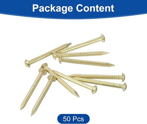 UXCELL 50PCS مسامير الأجهزة الصغيرة ، 2D × 1 "نحاس جولة رأس الأظافر المشتركة الظفر الشائع لمشاريع صورة الأعمال المنزلية معلقة ، الذهب in Saudi Arabia