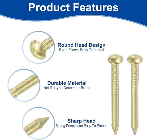 UXCELL 50PCS مسامير الأجهزة الصغيرة ، 2D × 1 "نحاس جولة رأس الأظافر المشتركة الظفر الشائع لمشاريع صورة الأعمال المنزلية معلقة ، الذهب in Saudi Arabia