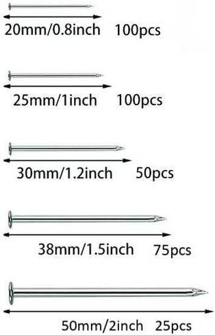 400pcs Premium Hardware Nails Assortment Kit，Good Hardness Picture Hanging Nails,Wall Nails，5 Sizes in Saudi Arabia