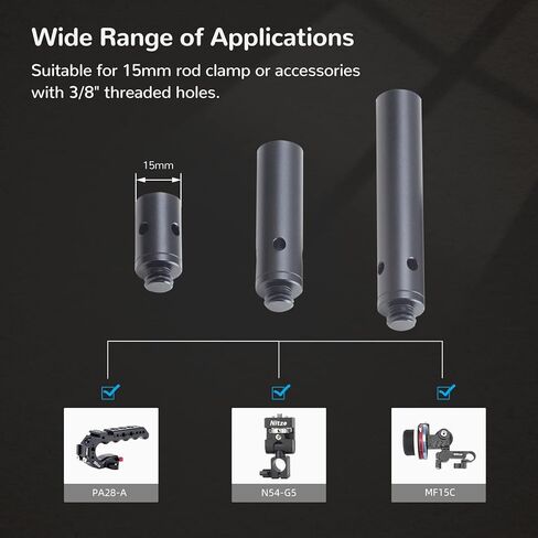 Nitze 15mm Rod with 3/8" Screw 1 Inch/2 Inches/3 Inches (3 pcs) Aluminum Alloy 15mm Rods wtih 3/8" Male to Female Threads - R15-3/8-KIT in Saudi Arabia