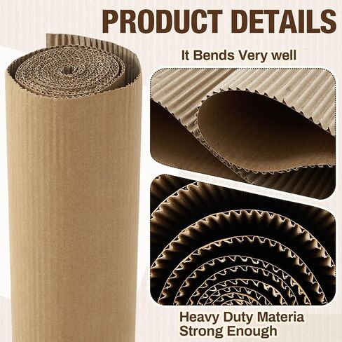 Henoyso Corrugated Cardboard Roll 20 x 120 Inches Single Face Thick Heavy Duty Corrugated Paper B Flute Cardboard Roll for Shipping, Crafts, Gift Packaging & DIY Projects in Saudi Arabia