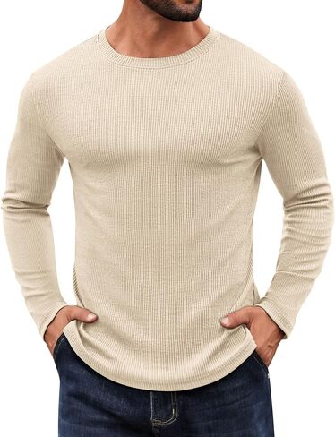 COOFANDY Crewneck Sweaters for Men Slim Fit Long Sleeve Pullover Sweater Ribbed Knitted Lightweight Tops in Saudi Arabia