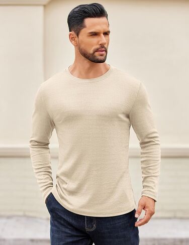 COOFANDY Crewneck Sweaters for Men Slim Fit Long Sleeve Pullover Sweater Ribbed Knitted Lightweight Tops in Saudi Arabia