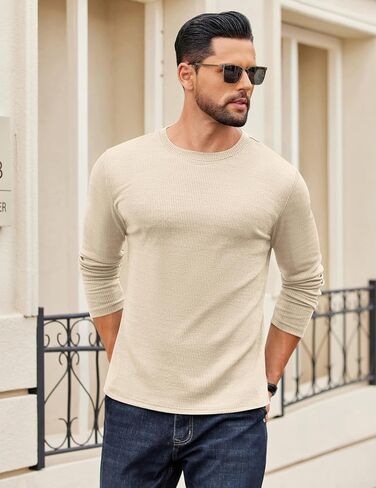 COOFANDY Crewneck Sweaters for Men Slim Fit Long Sleeve Pullover Sweater Ribbed Knitted Lightweight Tops in Saudi Arabia