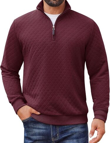 Coofandy Men Quarter Zip Pullover Long Sleeve Swefshirt Shirt Shirt Waffle Discalally Collared Sweatshirts Mock Neck Winter Winter in Saudi Arabia