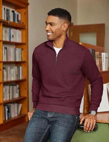 Coofandy Men Quarter Zip Pullover Long Sleeve Swefshirt Shirt Shirt Waffle Discalally Collared Sweatshirts Mock Neck Winter Winter in Saudi Arabia