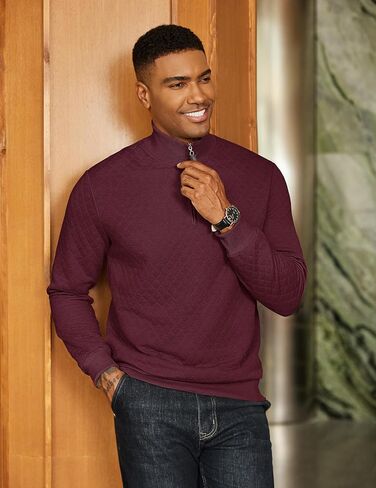Coofandy Men Quarter Zip Pullover Long Sleeve Swefshirt Shirt Shirt Waffle Discalally Collared Sweatshirts Mock Neck Winter Winter in Saudi Arabia