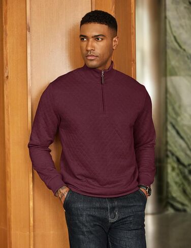 Coofandy Men Quarter Zip Pullover Long Sleeve Swefshirt Shirt Shirt Waffle Discalally Collared Sweatshirts Mock Neck Winter Winter in Saudi Arabia