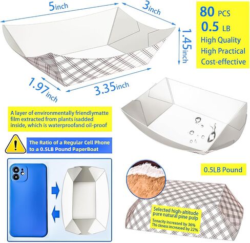 Motbach 100 Pack Checkered 1/4lb ورقة طعام قارب قوارب قوارب قوارب قوارب صغيرة يمكن التخلص منها حاويات لوحات ، 0.25 رطل Kraft الطعام الأوعية صينية القوارب للوجبة الخفيفة البطاطا المقلية صلصة تاكو nacho in Saudi Arabia