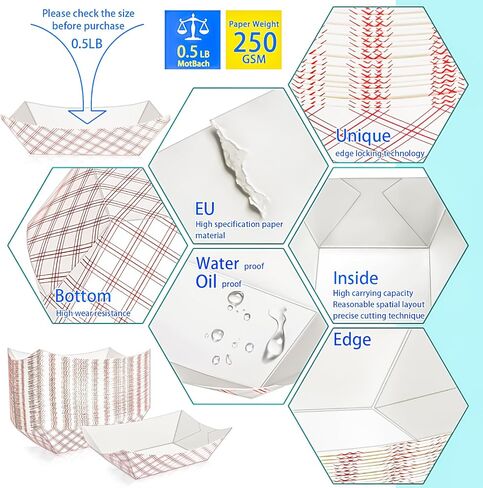 Motbach 100 Pack Checkered 1/4lb ورقة طعام قارب قوارب قوارب قوارب قوارب صغيرة يمكن التخلص منها حاويات لوحات ، 0.25 رطل Kraft الطعام الأوعية صينية القوارب للوجبة الخفيفة البطاطا المقلية صلصة تاكو nacho in Saudi Arabia