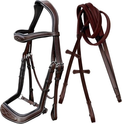 Exion Anatomic Hunter Jumping Bridle للخيول-اللجام الإنجليزي المبطن الناعم مع ولي العهد المضاد للضغط ، وقرص قبضة مطاطية وغرزة فاخرة-راحة للتدريب والمعرض والمنافسة in Saudi Arabia