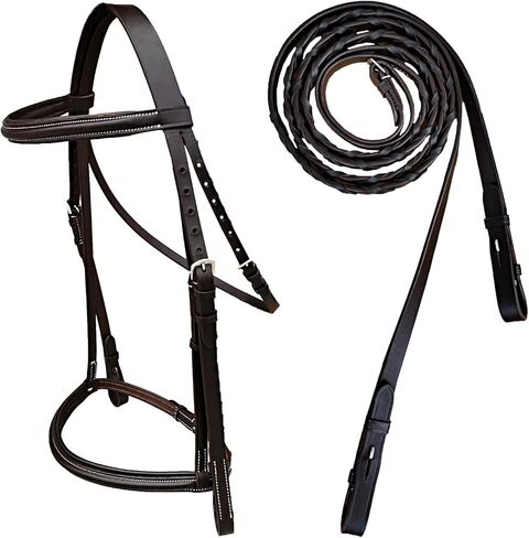 Majestic Ally Padded Raised English Bridle, Premium Leather, Matching Laced Reins in Saudi Arabia