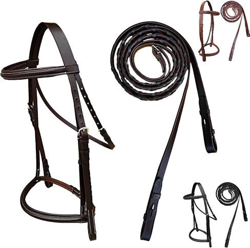 Majestic Ally Padded Raised English Bridle, Premium Leather, Matching Laced Reins in Saudi Arabia