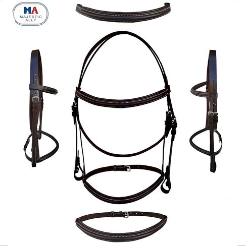 Majestic Ally Padded Raised English Bridle, Premium Leather, Matching Laced Reins in Saudi Arabia