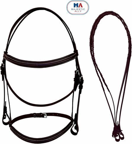 Majestic Ally Padded Raised English Bridle, Premium Leather, Matching Laced Reins in Saudi Arabia