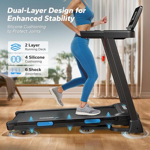 MERACH Foldable Treadmill with Incline, 7.5MPH Quiet Treadmills for Home with Double Deck Technology, 4 Silicone Shock Cushion, Heart Rate Monitoring,16.5" Wider Belt, APP in Kuwait