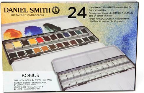 DANIEL SMITH Hand Poured Watercolor, Half Pans, Colors of Inspiration Set with 6 Watercolor Half Pans, 9 Empty Half Pans, 1 Plastic Travel Case (Total 16 Pieces) 285650003 in Kuwait
