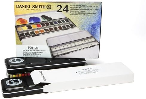 DANIEL SMITH Hand Poured Watercolor, Half Pans, Colors of Inspiration Set with 6 Watercolor Half Pans, 9 Empty Half Pans, 1 Plastic Travel Case (Total 16 Pieces) 285650003 in Kuwait