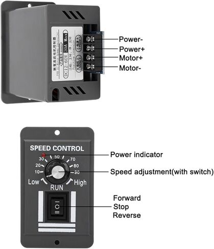12-60V 20A وحدة تحكم سرعة محرك DC ، وحدة تحكم PWM متغيرة للأمام/العكسي ، منظم سرعة المحرك الكهربائي للفرشاة ، حاكم مفتاح CW CCW قابل للتعديل CW CCW in Kuwait