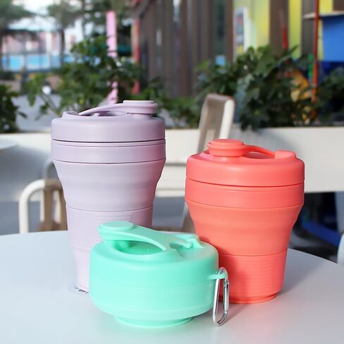 Silicone Coffee Cup with Straw lid Collapsible Cups for Traveling 20oz Lightweight Folding Water Mug for Picnic Hicking Camping Climbing (Black) in Saudi Arabia