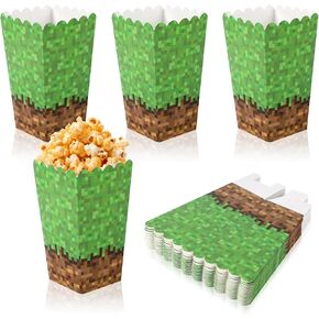SAVITA 24pcs Popcorn Boxes, 4.72x2.76x1.97in Green Brown Miner Theme Popcorn Bags Creative Miner Party Supplies Mining Candy Snack Food Containers for Home Movie Theater in Kuwait