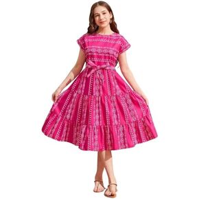 Floral Print Smocked Dress, White with Flower, Princess Style in Saudi Arabia