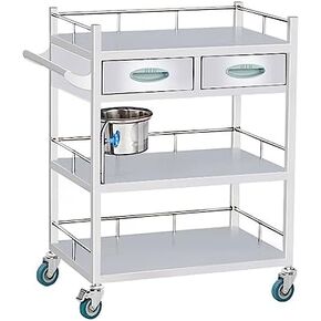 Collapsible Wagon Cart with Wheels Foldable Folding Wagons Carts Silent Universal Wheels,Maximum Load 150kg, 2-Layer Stainless Steel Rolling Cart for Hospital, Clinic & Laboratory - Ideal Me in Kuwait