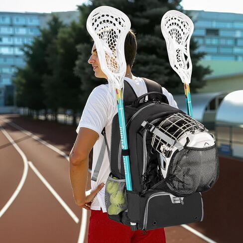 حقيبة Lacrosse ، حقيبة الظهر لاكروس مع حامل عصا وشبكة سحاب مخفية - تتميز مقصورة أحذية منفصلة بالتهوية وتخزين واسع للخوذات والقفازات والملحقات - تصل إلى 13 أحذية in Kuwait