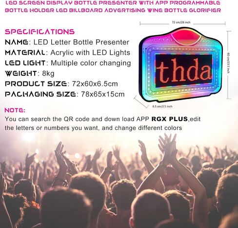 Bottle Service Sign, LED Handheld Bottle Service Display Sign,Nightclub Bottle Presenter for Wedding Birthday Parties,APP Programmable Scroll Play RGB Color in Saudi Arabia