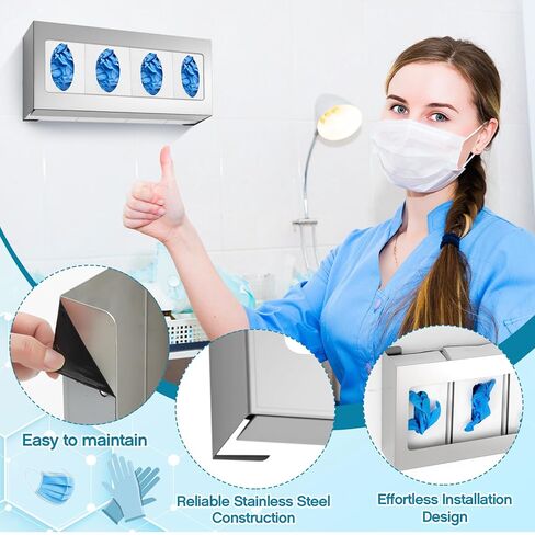 Blulu 2 Pcs Glove Box Holder/Dispenser Stainless Steel Quad Wall Mounted Glove Box Organizer (10"H x 21"W x 3 3/4"D) in Kuwait