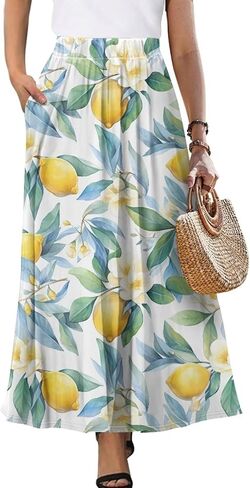 Maxi Skirts for Women Flowy Autumn Skirts with Pockets Pleated Skirt High Waisted Midi Long Skirt Reg and Plus Size S-XXL in Kuwait