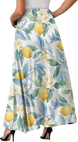 Maxi Skirts for Women Flowy Autumn Skirts with Pockets Pleated Skirt High Waisted Midi Long Skirt Reg and Plus Size S-XXL in Kuwait