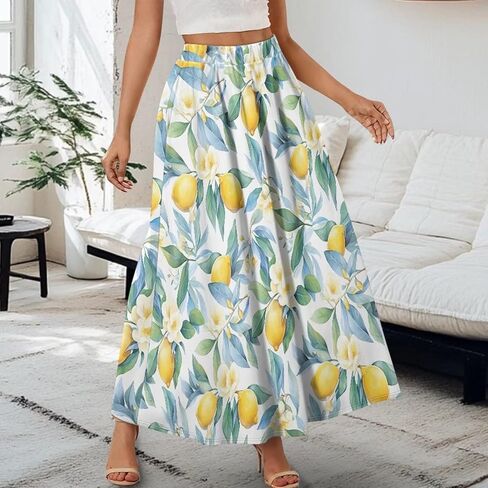 Maxi Skirts for Women Flowy Autumn Skirts with Pockets Pleated Skirt High Waisted Midi Long Skirt Reg and Plus Size S-XXL in Kuwait