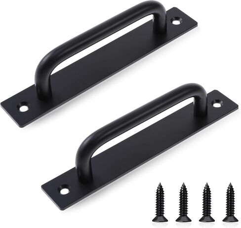 2 Pack Sliding Barn Door Handle 5" Hole 5.82 Inch Long Center Gate Handle Zinc Alloy Cabinet Handles Door with Plate Black Sliding Doors Handles for Kitchen Bathroom Closet Cabinet Pocket Doors in Saudi Arabia