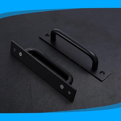 2 Pack Sliding Barn Door Handle 5" Hole 5.82 Inch Long Center Gate Handle Zinc Alloy Cabinet Handles Door with Plate Black Sliding Doors Handles for Kitchen Bathroom Closet Cabinet Pocket Doors in Saudi Arabia