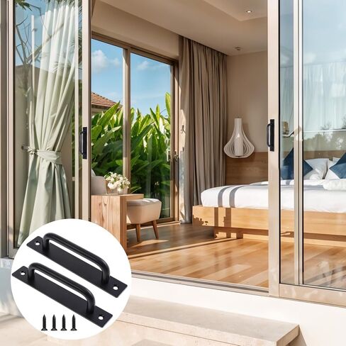 2 Pack Sliding Barn Door Handle 5" Hole 5.82 Inch Long Center Gate Handle Zinc Alloy Cabinet Handles Door with Plate Black Sliding Doors Handles for Kitchen Bathroom Closet Cabinet Pocket Doors in Saudi Arabia