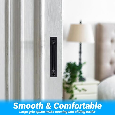 2 Pack Sliding Barn Door Handle 5" Hole 5.82 Inch Long Center Gate Handle Zinc Alloy Cabinet Handles Door with Plate Black Sliding Doors Handles for Kitchen Bathroom Closet Cabinet Pocket Doors in Saudi Arabia