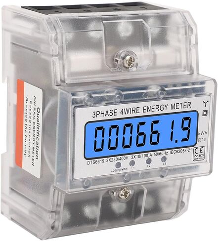 3 Phase 4 Wire Energy Meter, Energy Meter 3 Phase 4 Wire Backlit LCD Display DIN Rail Installation Electricity Meter 10 to 100A 230 400VAC, Ammeters in Saudi Arabia