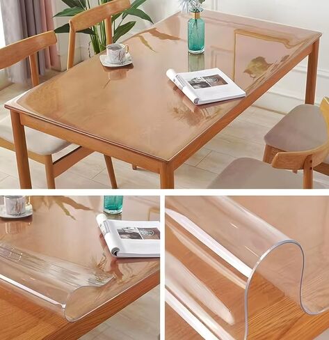 Clear Table Cover Protector,42"x64"Clear Desk Mat,Vinyl Desk Pad Protector Top of Desks2mm PVC Plastic Tablecloth Crystal Pad for Kitchen Office Desktop Non-Slip Heat Resistant in Kuwait