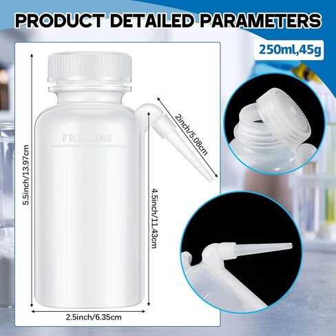 Honeydak 2 Pcs 250ml Wash Bottle Plastic Lab Water Dispenser - Polyethylene - Translucent, Unbreakable -Screw Cap with Down Spout for Dispensing Liquid Labs in Saudi Arabia